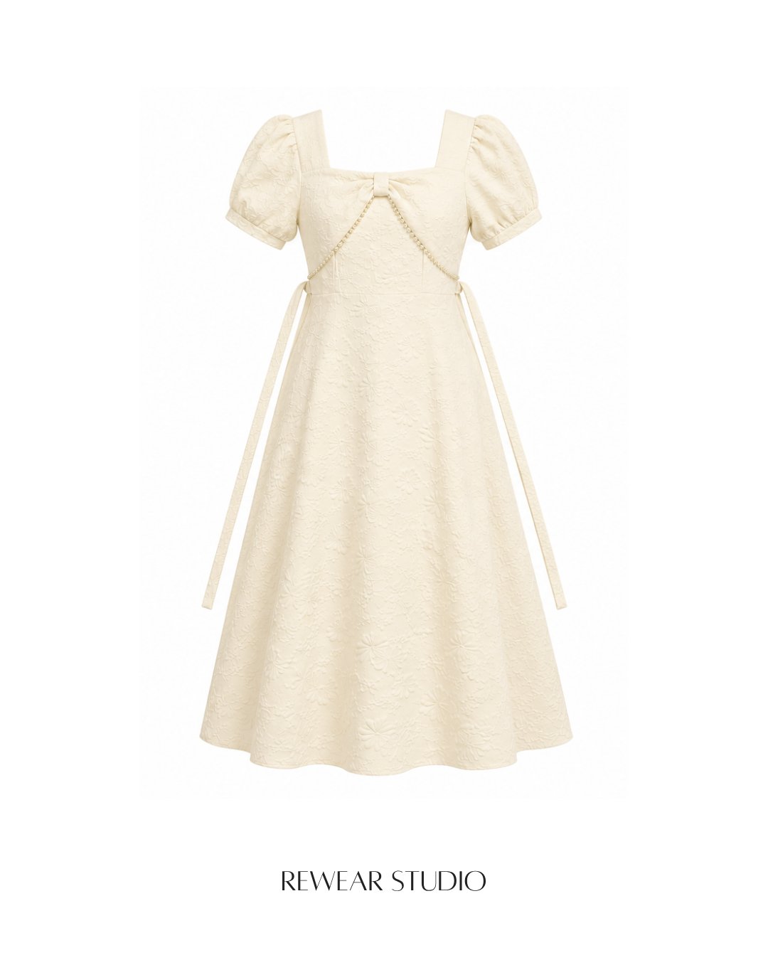 Puff-Sleeve Jacquard Midi Dress