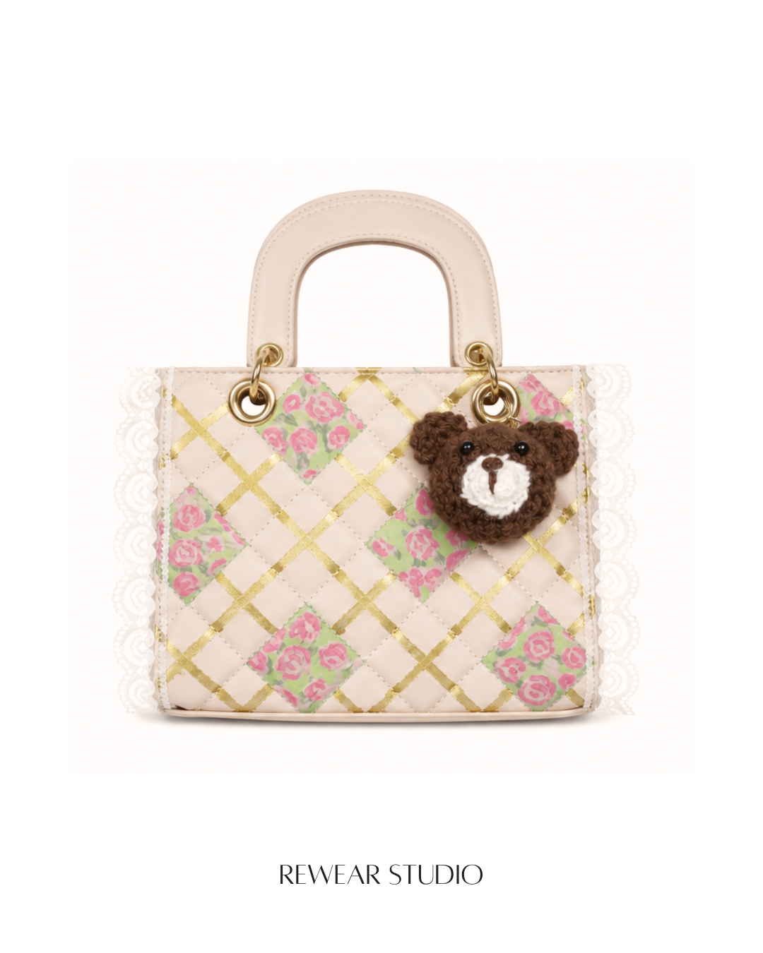 Hand-Painted & Crocheted Quilted Tote