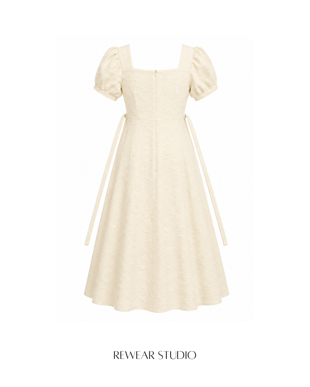 Puff-Sleeve Jacquard Midi Dress