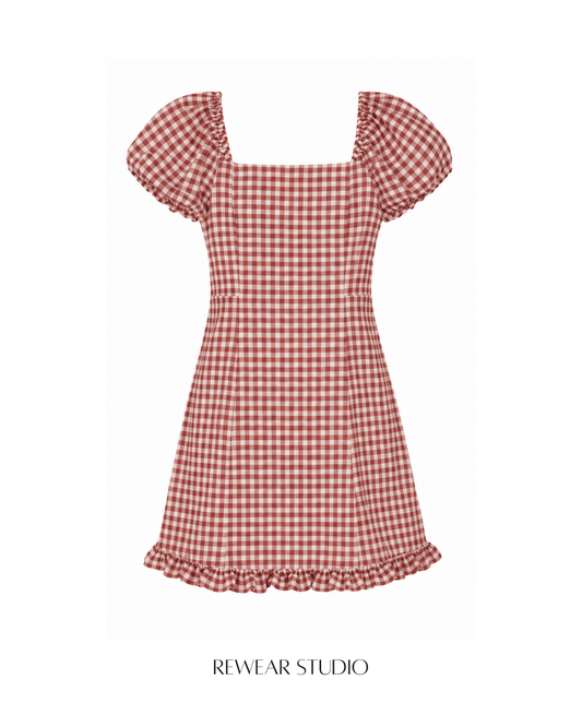 Gingham Ruffle-Hem Mini Dress