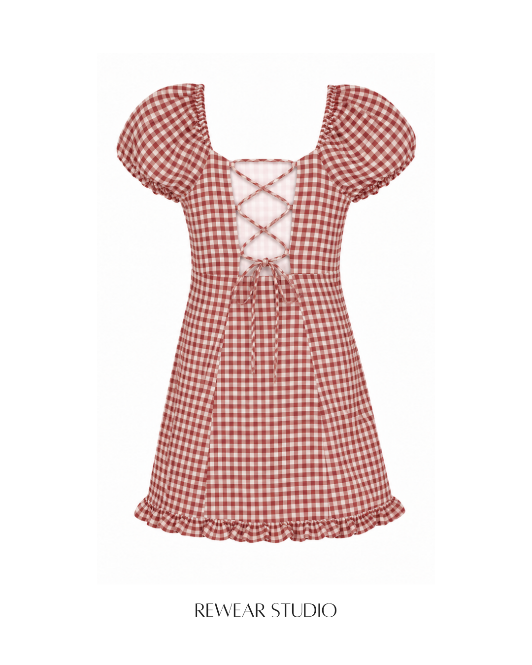 Gingham Ruffle-Hem Mini Dress