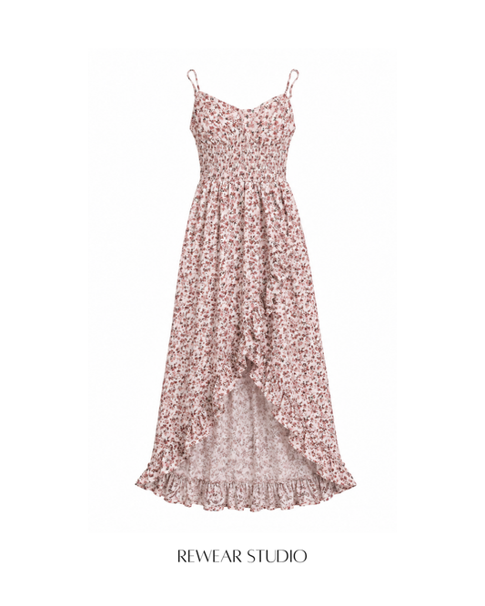 Floral Smocked High-Low Maxi Dress