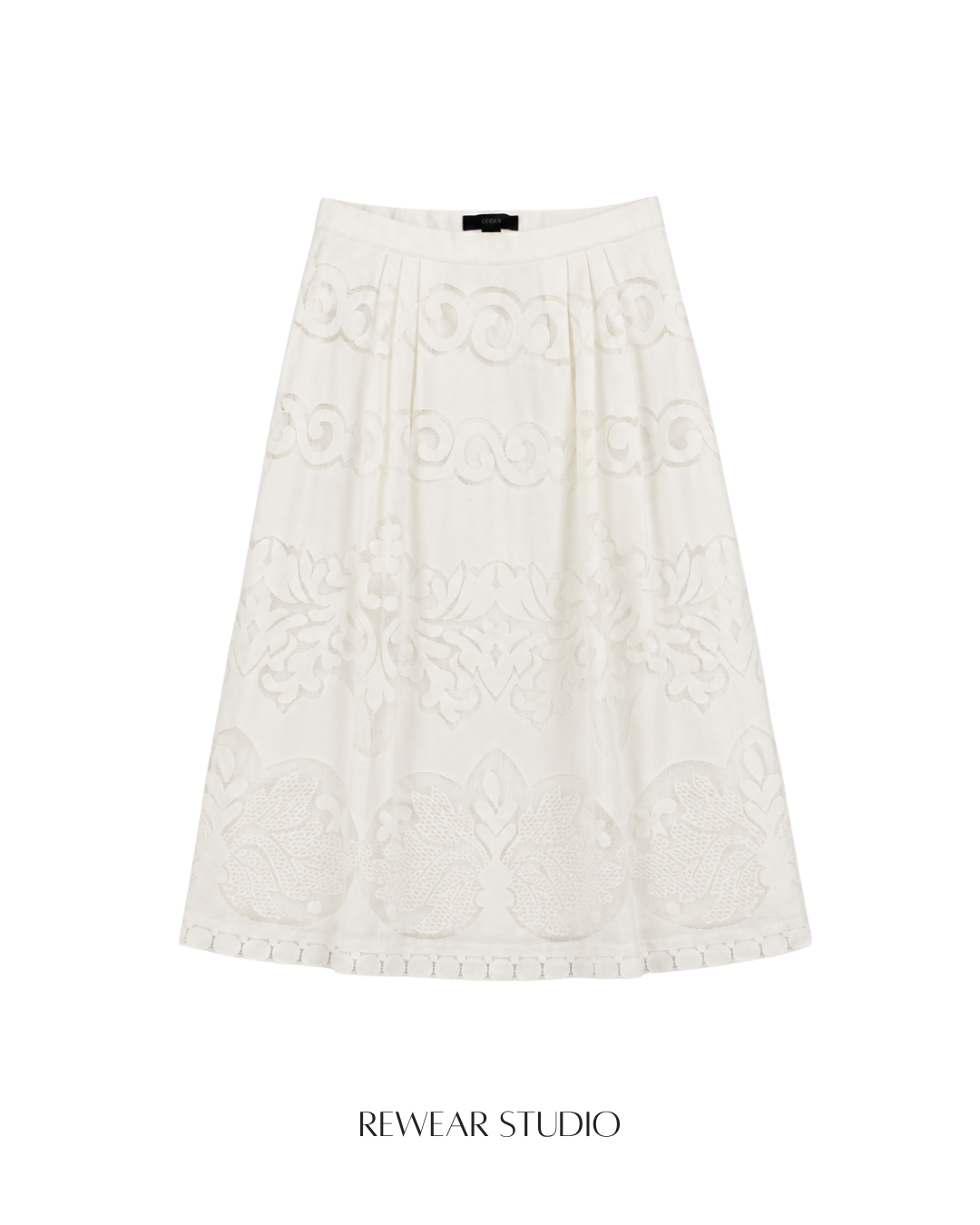Embroidered Eyelet A-Line Midi Skirt