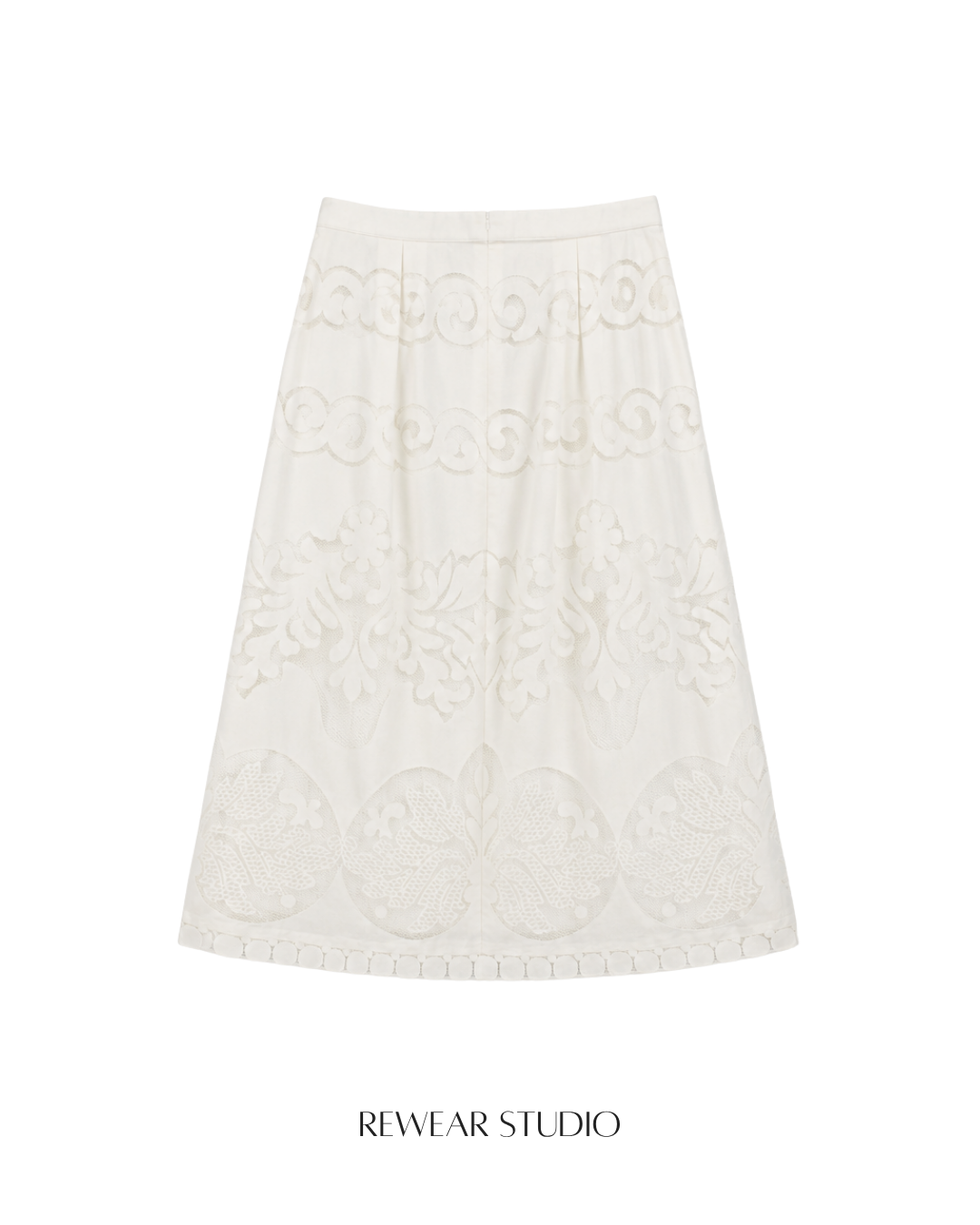 Embroidered Eyelet A-Line Midi Skirt